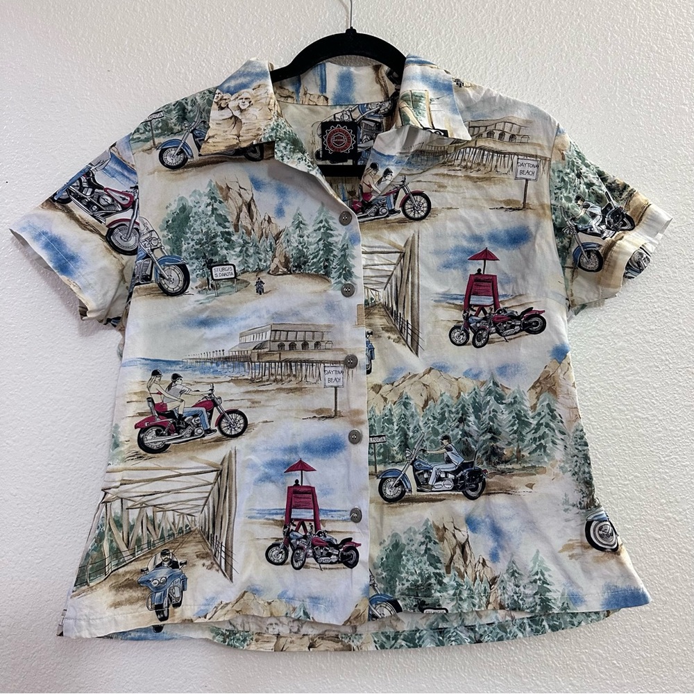 Harley Davidson Motorcycles Aloha Shirt Button up Blouse